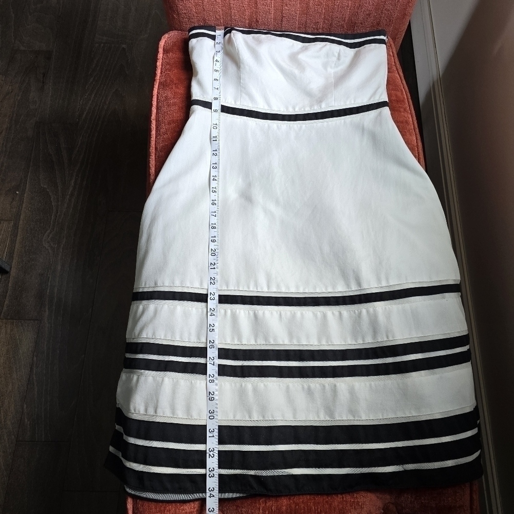 Ann Taylor Silk-Blend Strapless Fit & Flare White Dress Black Stripes Sz. 8 - Picture 10 of 12